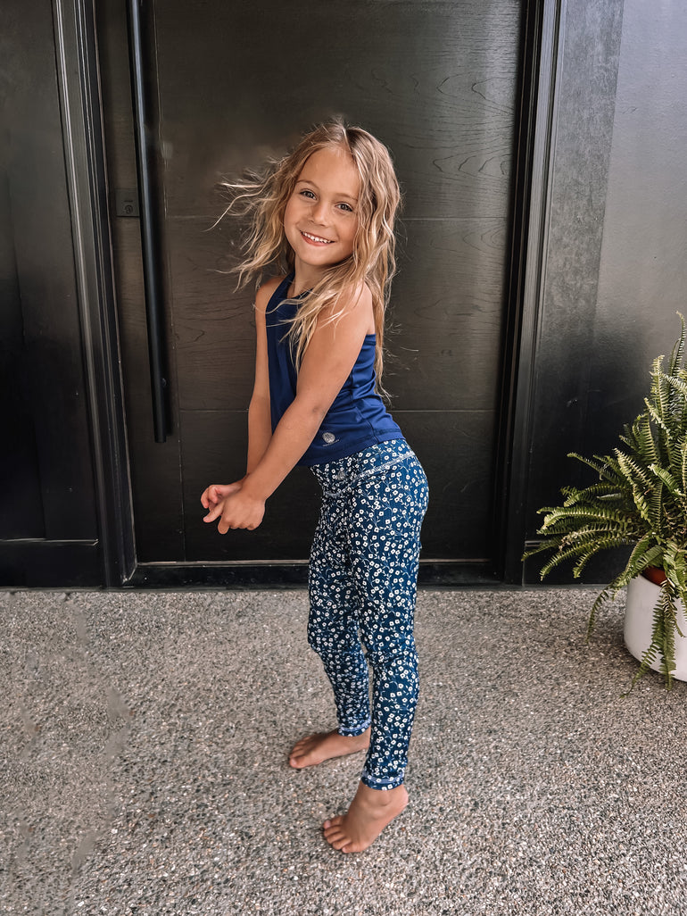 Navy Floral High Waisted Leggings – Yogababy Clothing